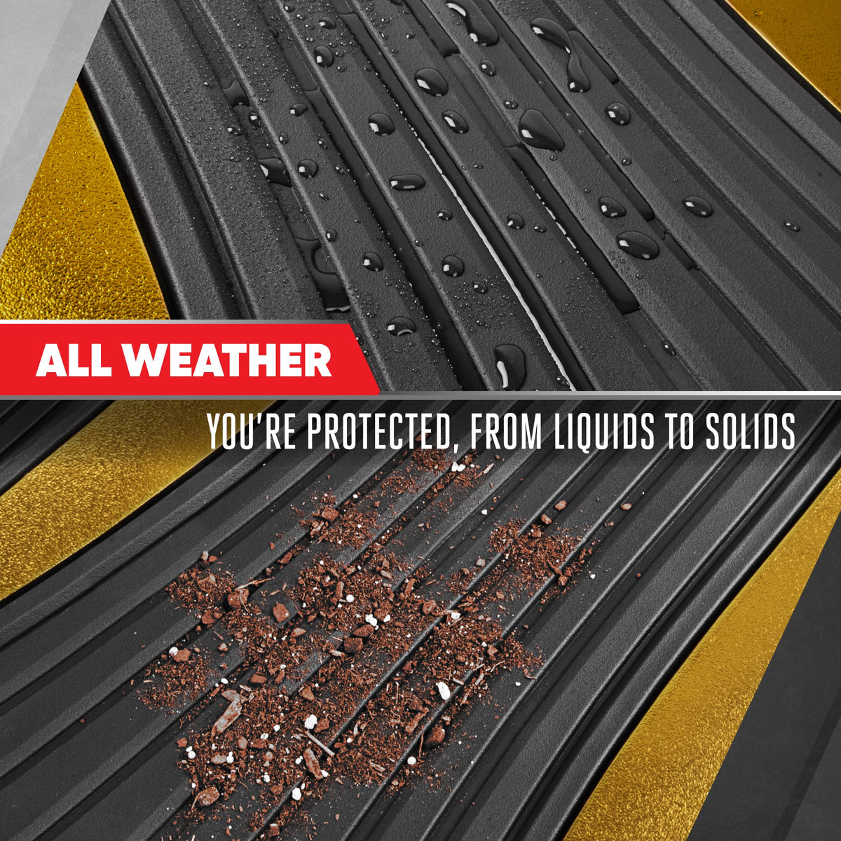 Motor Trend ChromeTech Autobodenmatten Volles Set - Langlebige Gummibodenmatten für Autos mit zwei Ton Akzent, Allwetter-Innenschutz für Vorder- und Rückseite mit rutschfester Rückseite, Schwarz / Gold
