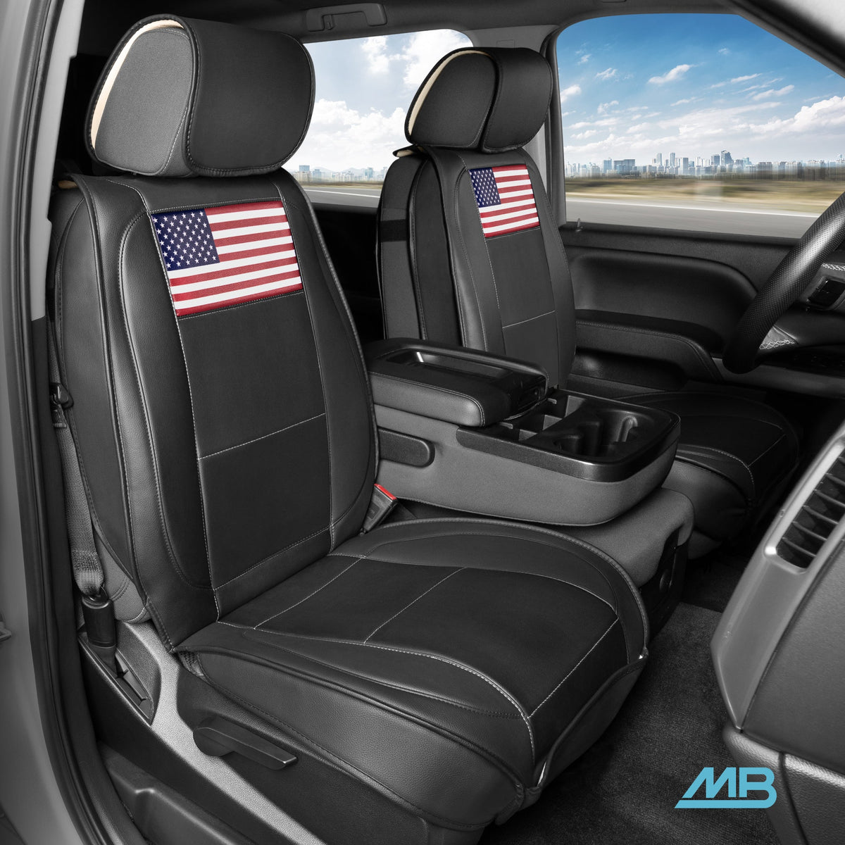 MotorBox American Flag Seat Abdeckungen für LKW, Autos und SUV - Napa Leder US Car Seat Abdeckungen American Flag Truck Zubehör - Car Seat Abdeckung Patriotic American Flag Car Zubehör Autositz Protektor