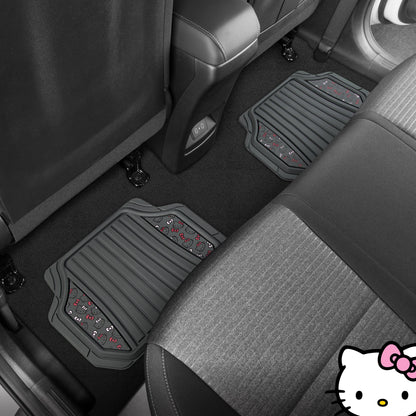 Hello Kitty Car Matts 4pc Bodenmatten für Autos LKWs SUVs Kawaii Autobodenmatten für Damen Männer Zubehör Gummi Heavy Duty Niedlich niedlich, immer vorne hinten Hallo Kitty Car Zubehör Classic Gray mit rosa Bögen