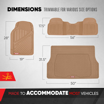 MotorTrend 4-Piece FlexTough Performance Deep Channel Front Floor Mat, Rear Floor Mat und Trunk / Cargo Mat - Heavy Duty, All Weather, Trim to Fit