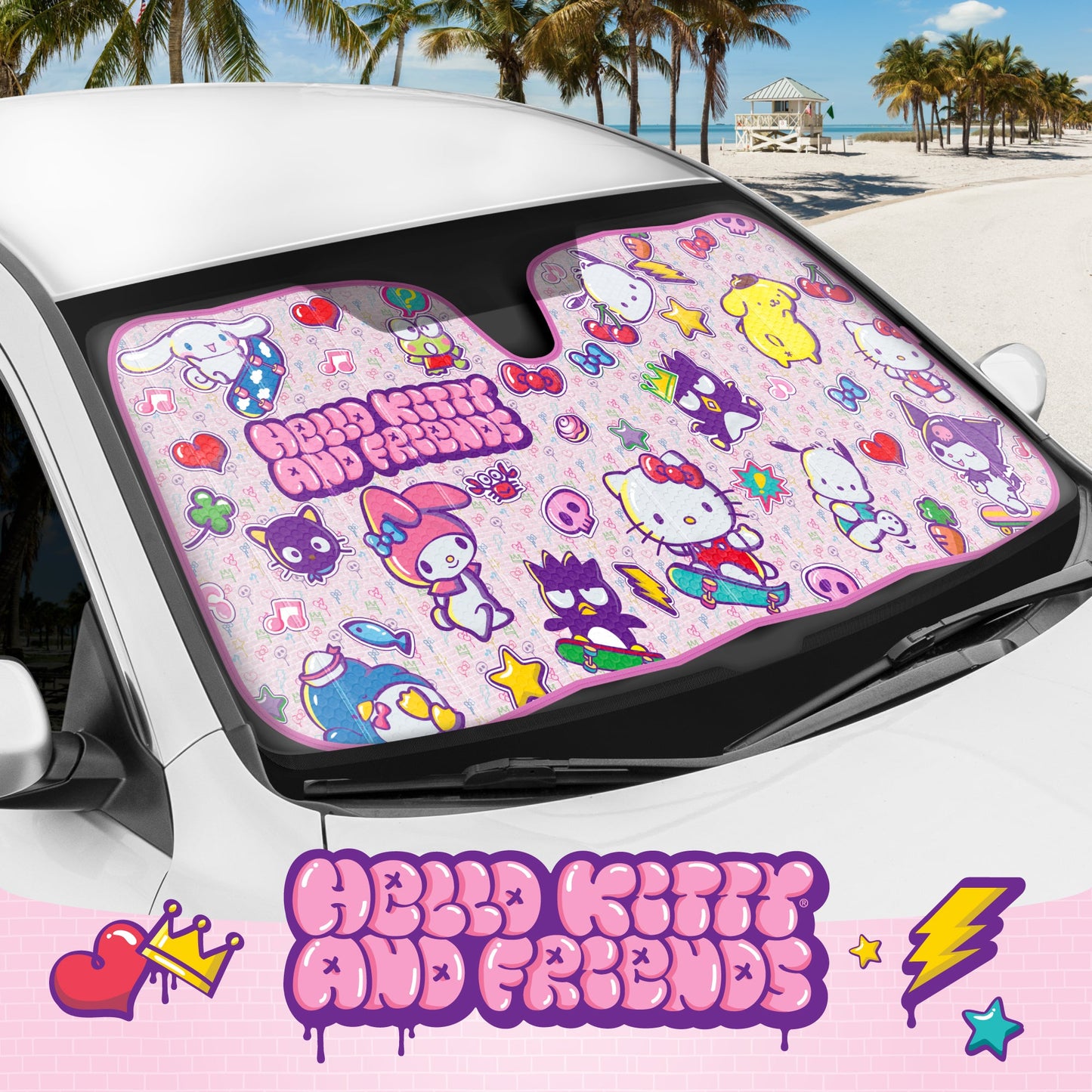 Carbella Sanrio Hello Kitty und Freunde Front Windschutzscheibe Sonnenschirm (58' x 28')