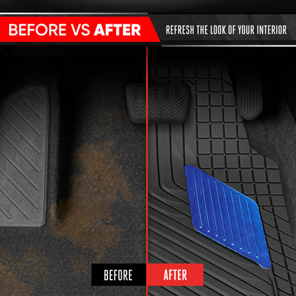 Motor Trend MetallicGuard Car Bodenmatten Volles Set - Langlebige Gummibodenmatten mit blauem Metallic Heel Pad, Allwetter-Innenschutz für Vorder- und Rückseite mit rutschfester Rückseite