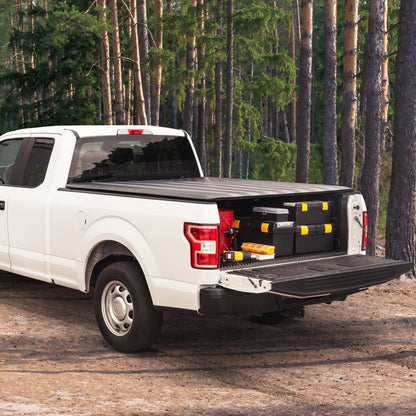 MotorBox Soft Roll-Up Truck Tonneau Abdeckung für 1999-2016 oder 2017-2024 Ford F-250 Super Duty / F-350 mit 6,75 ft Bettlänge, Allwetter-Zurückziehbare LKW-Bettabdeckung mit Black Flag Graphic
