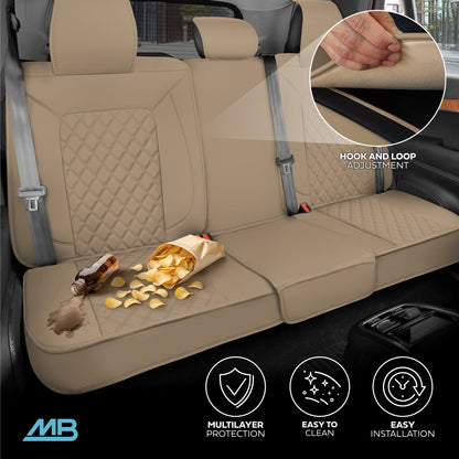 MotorBox Premium Napa Lederrücksitz Abdeckung - Semi Universal Fit für die meisten Autos, LKW & SUV - Beige Rücksitz Protector - Anti-Rutsch, langlebige Bench Abdeckung - Einfache Installation, Luxus Auto Interior Upgrade