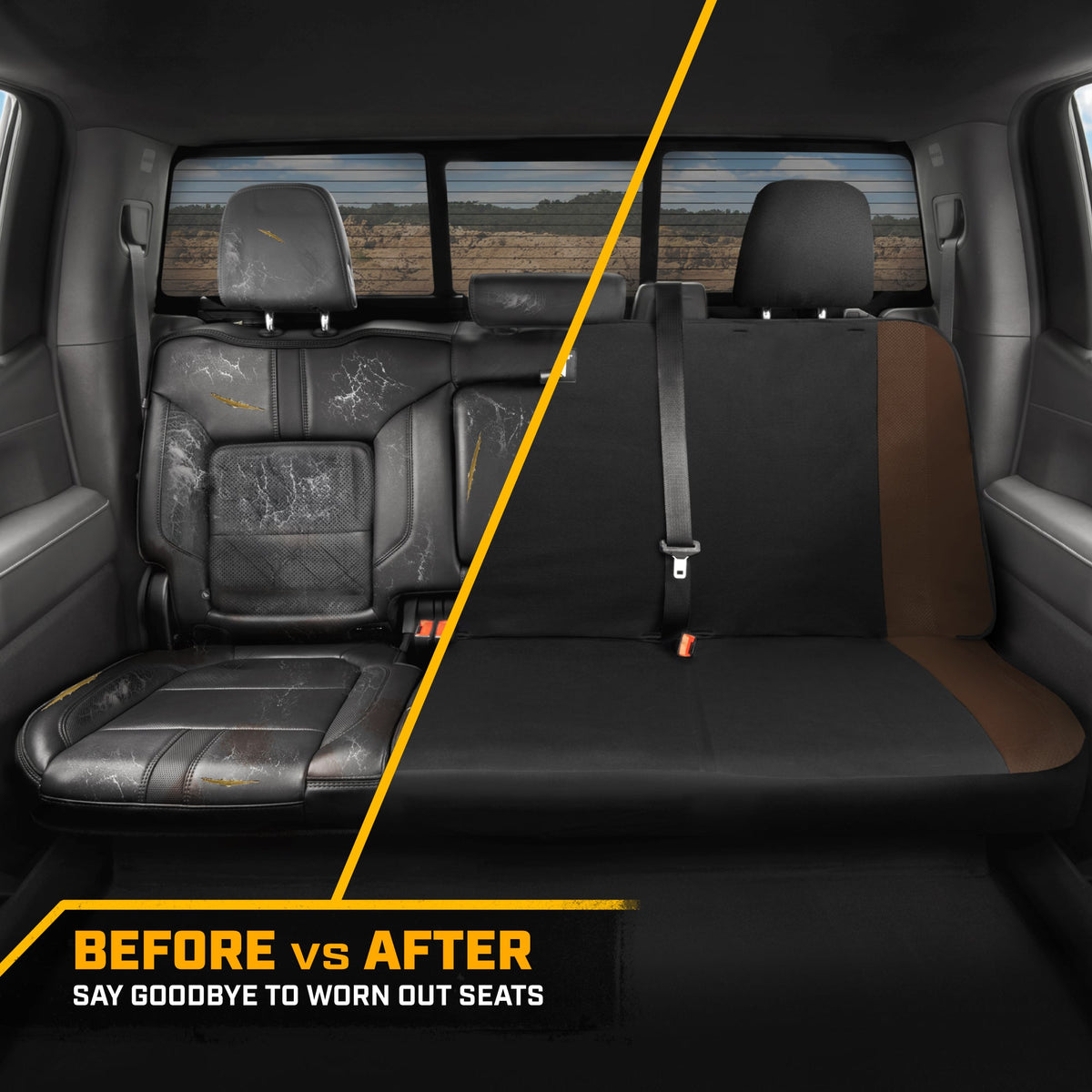 Cat Flexfit Brown Rear Seat Cover für Auto - Langlebiger Canvas & Mesh Design 60/40 Split Bench Protector für Autos, LKW & SUVs - Rücksitz Abdeckung für Hinterbank - Interieur Car Zubehör