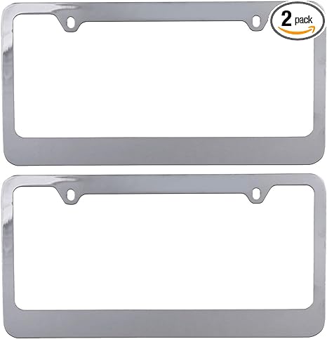 BDK Die-Cast Stainless Metal License Plate Frame / Holder Universal Size - Blank Metal Design (Paket von 2)