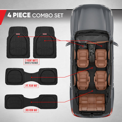 MotorTrend 4-Piece 3-Rows FlexTough Deep Dish Vorderbodenmatten, Mittelbodenmatten und Hinterbodenmatte