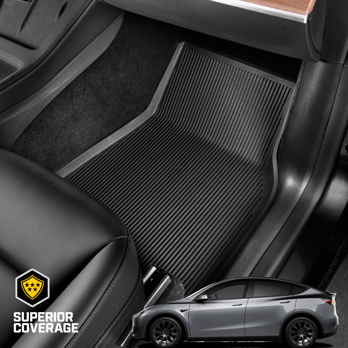 Cat® JustFitTM 3D-Bodenmatten für Tesla Model Y 2024 2023 2022 2021 2020 - Custom Fit Tesla Model Y Bodenmatten mit erweitertem Abdeckungsdesign, Premium Floor Liner Tesla Model Y Zubehör