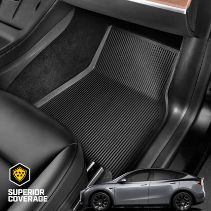 Cat® JustFitTM 3D-Bodenmatten für Tesla Model Y 2024 2023 2022 2021 2020 - Custom Fit Tesla Model Y Bodenmatten mit erweitertem Abdeckungsdesign, Premium Floor Liner Tesla Model Y Zubehör