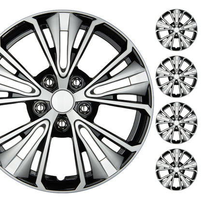 BDK 40,6 cm Hubcaps Set von 4 - OEM Ersatz Snap-On Wheel Rim Covers - Universal Fit Car Wheel Cover für Autos, LKW, SUV, Vans Durable ABS Black & Silver 5-Spoke Hub-Cap Car Zubehör Außen