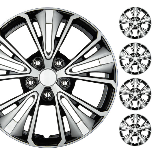 BDK 40,6 cm Hubcaps Set von 4 - OEM Ersatz Snap-On Wheel Rim Covers - Universal Fit Car Wheel Cover für Autos, LKW, SUV, Vans Durable ABS Black & Silver 5-Spoke Hub-Cap Car Zubehör Außen