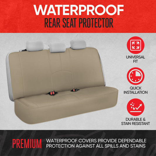 Motor Trend SpillGuard Wasserdichter Hintersitz Bench Car Seat Cover, All Beige Stitching - Split Bench Rear Seat Protector mit Neopren-Padding, Rücksitzbezug für Kinder & Hunde, Auto-Innenraumbezüge