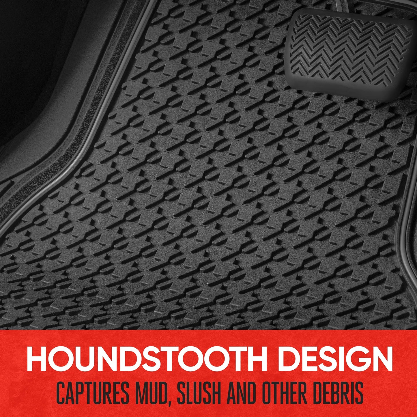 MotorTrend 4-Piece Houndstooth Pattern Vorderbodenmatten und Hinterbodenmatten - Heavy Duty, All Weather, Trimmen, um zu passen