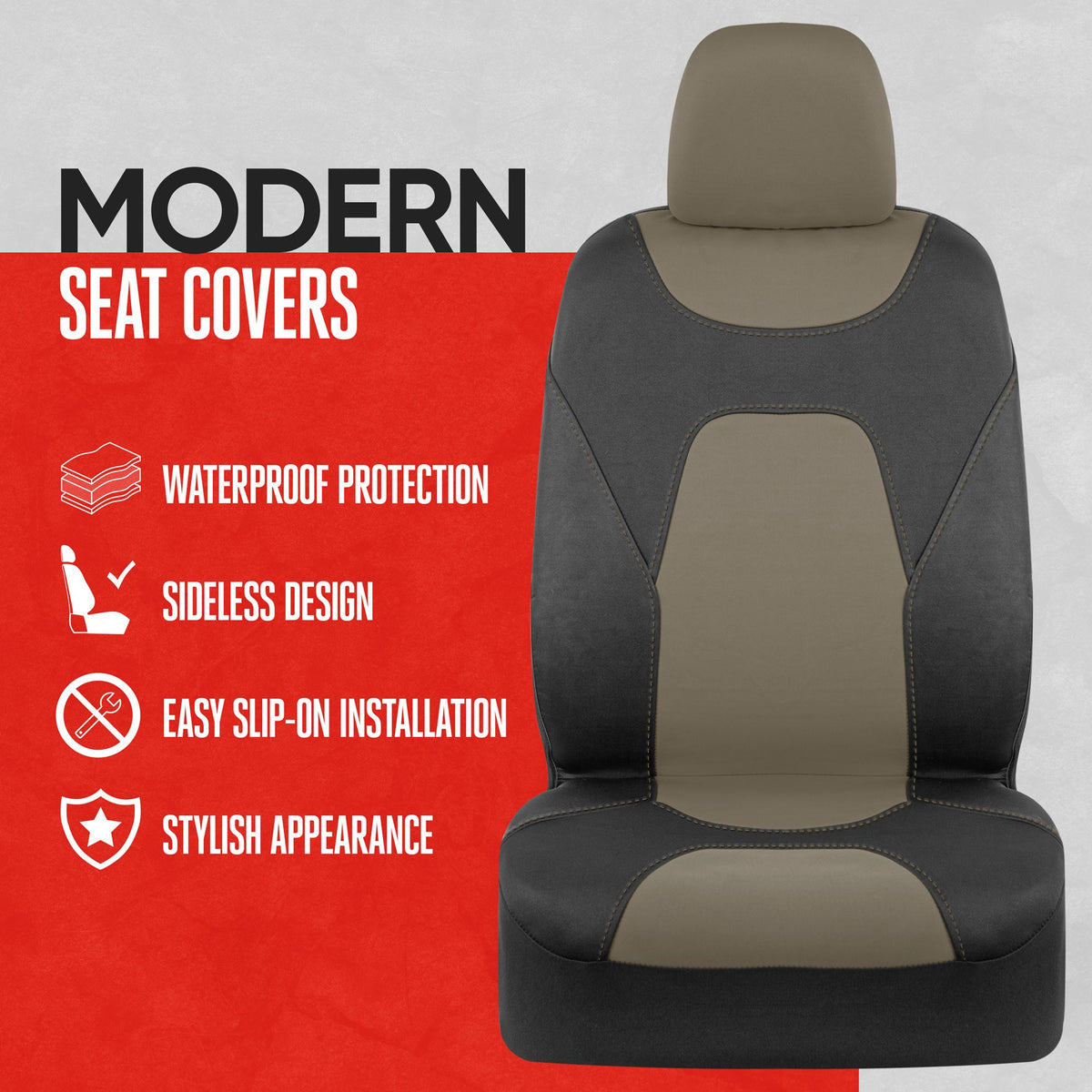 MotorTrend 2-Pack AquaShield Wasserdicht Zwei-Tone Neopren-Vordersitzabdeckungen