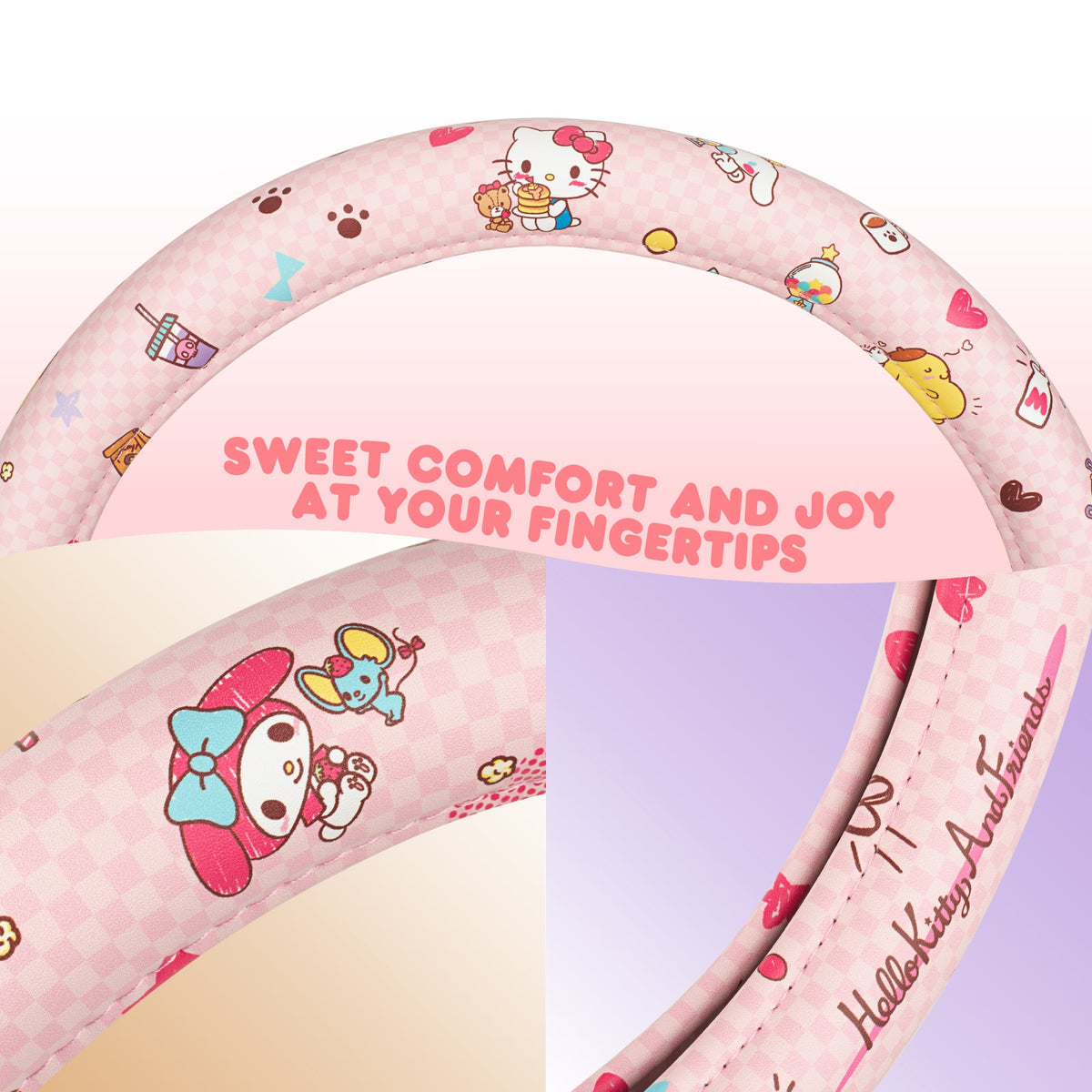 Hello Kitty und Freunde Lenkrad Abdeckung, Universal Fit süße Zubehör für Frauen, stilvolle Dekor Geschenk Hallo Zubehör - Passt Standardräder 14.5'-15'