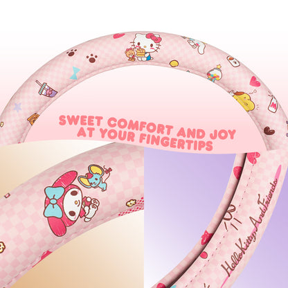 Hello Kitty und Freunde Lenkrad Abdeckung, Universal Fit süße Zubehör für Frauen, stilvolle Dekor Geschenk Hallo Zubehör - Passt Standardräder 14.5'-15'