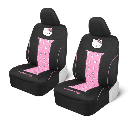 Hello Kitty Car Seat Covers - Niedliche und langlebige Pink Vordersitzbezüge, entzückendes Hello Kitty Design, komfortables und lang anhaltendes Polyester, Autozubehör Geschenk Hello Kitty Zubehör 2pc Schwarz / Pink