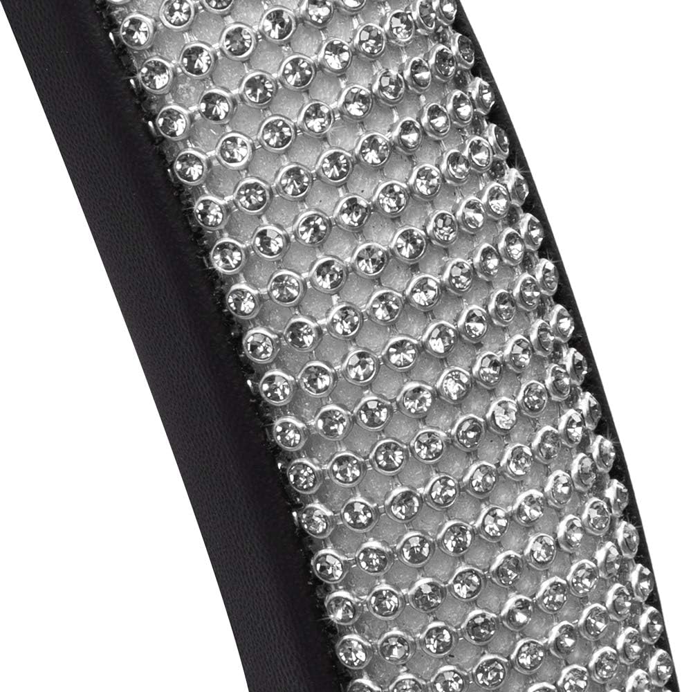 Bling Bling Glitter Diamant Lederlenkrad Abdeckung mit 9 Reihen Kristall Rheinsteine, Passt Räder 14.5 - 15 Zoll für Frauen