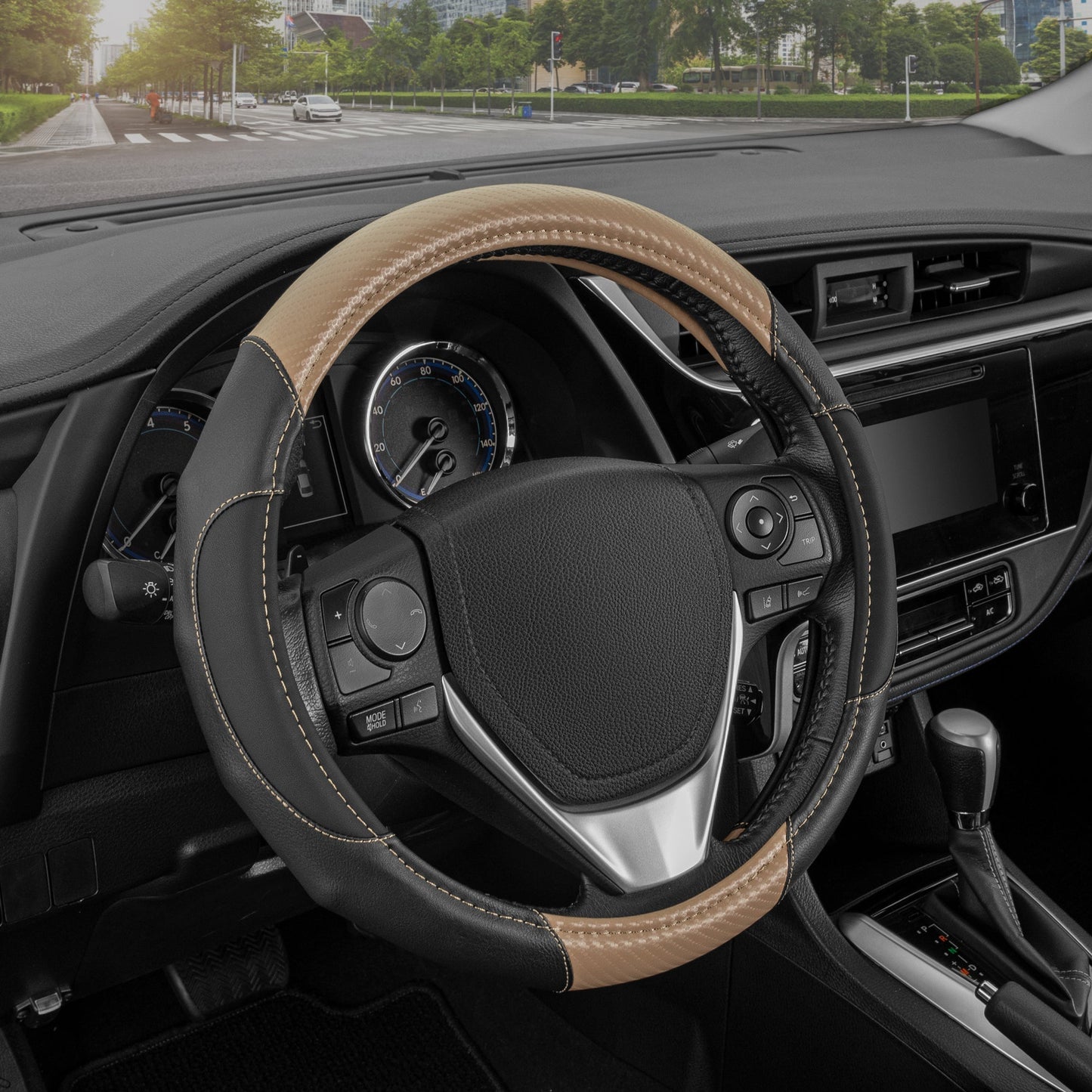 MotorTrend GripDrive Carbonfaser weben Ergonomic Grip Lenkrad Abdeckung (Fits 14.5' - 15.5')