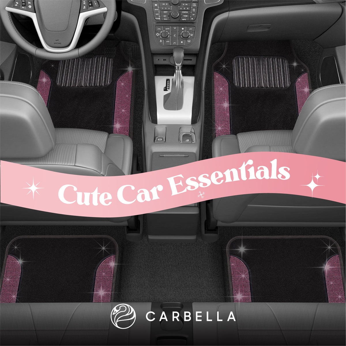Carbella 4-Piece Diamond Bling Vorderbodenmatten und Hinterbodenmatten - Pink