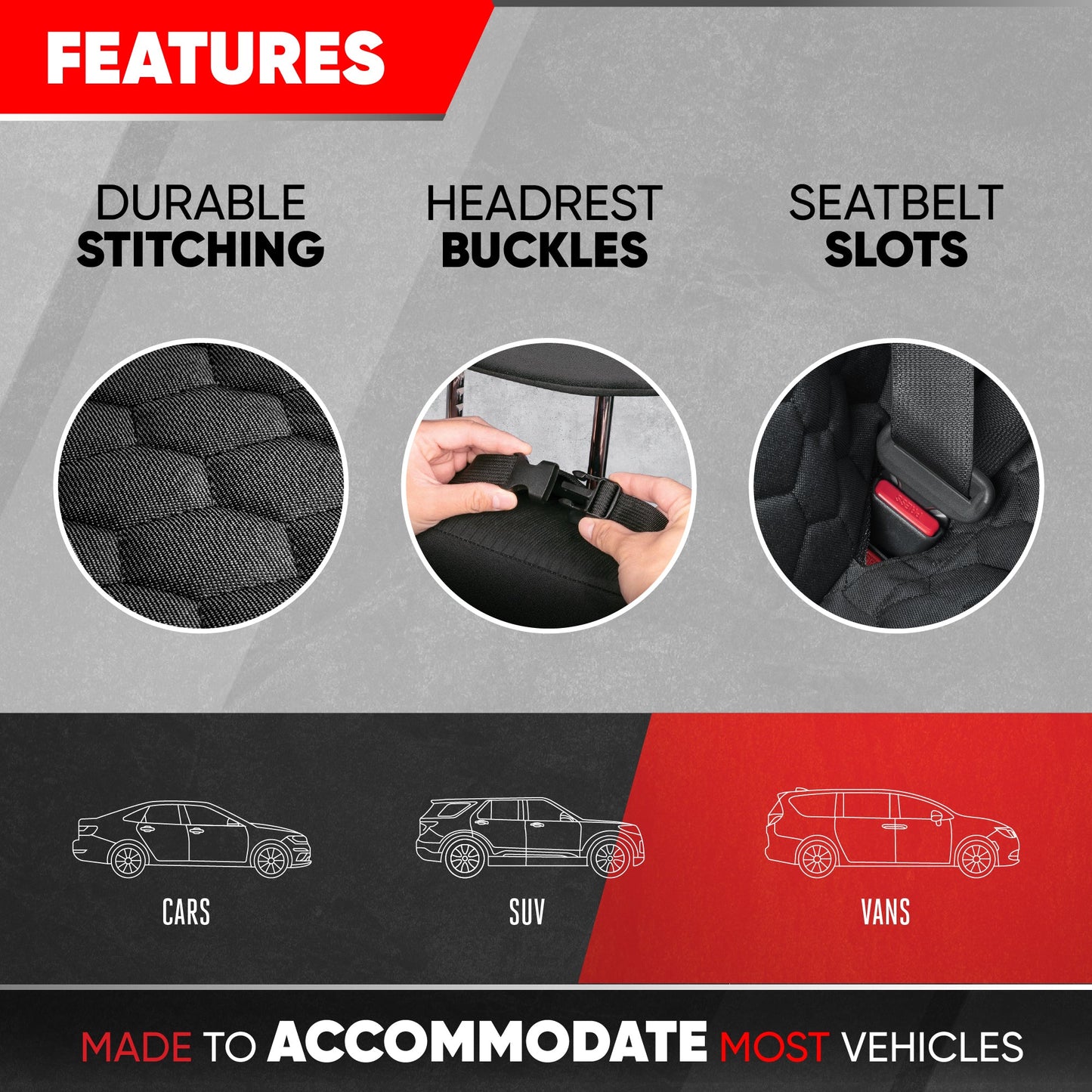 Motor Trend Dog Car Seat Cover für den Rücksitz - Wasserdichte, rutschfeste kratzfeste Rücksitz-Haustierbezug für Hunde - Universal Fit Dog Zubehör für Autos, LKW, SUV & Vans - Schwarz