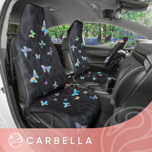 Carbella 2-Pack Bunte Schmetterlinge mit schwarzen Leoparden-Hintergrund Vordersitzbezüge