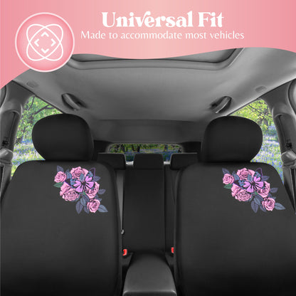 Pink Butterfly & Flowers Autositz Abdeckungen, niedliches Auto Zubehör für Damen Vordersitz Abdeckungen für Auto passt die meisten Autos Trucks Vans SUV bestickt Design