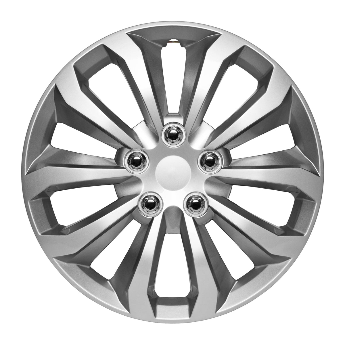 BDK 4-Pack Premium 16' Silver and Gunmetal Universal Fit Hubcap Abdeckungen für Räder und Felgen (10 Speichen) - Ersatz, Snap On, OEM Style