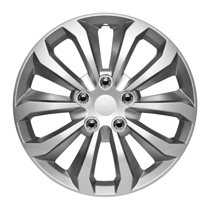 BDK 4-Pack Premium 16' Silver and Gunmetal Universal Fit Hubcap Abdeckungen für Räder und Felgen (10 Speichen) - Ersatz, Snap On, OEM Style