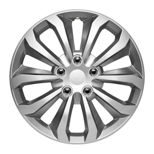 BDK 4-Pack Premium 16' Silver and Gunmetal Universal Fit Hubcap Abdeckungen für Räder und Felgen (10 Speichen) - Ersatz, Snap On, OEM Style
