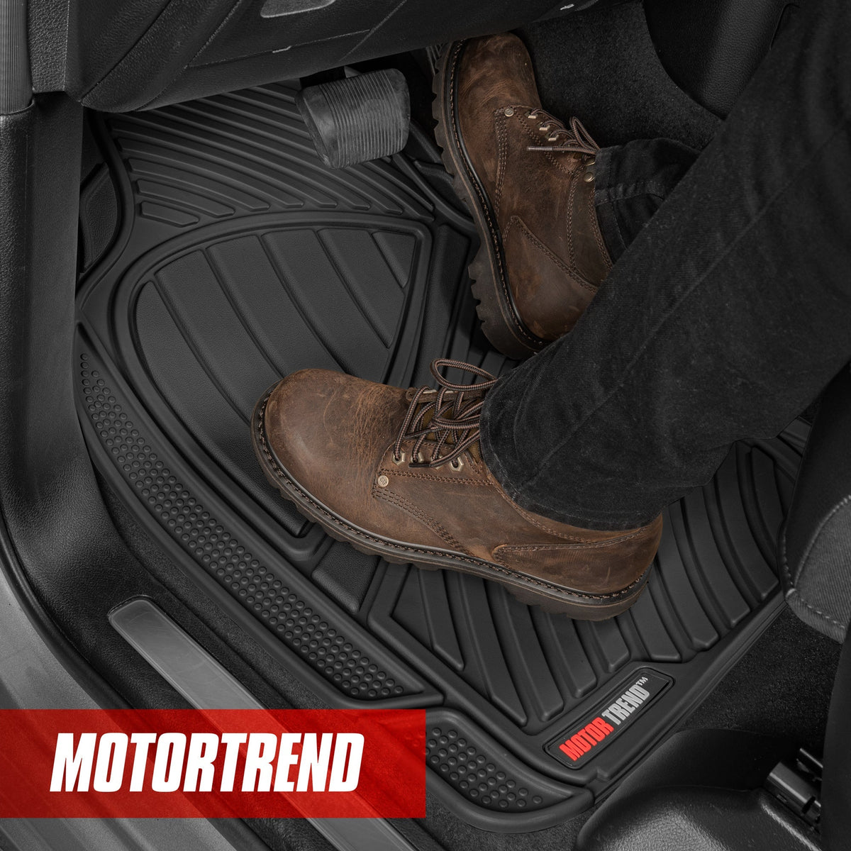 MotorTrend 4-Piece FlexTough Performance Deep Channel Front Floor Mat, Rear Floor Mat und Trunk / Cargo Mat - Heavy Duty, All Weather, Trim to Fit