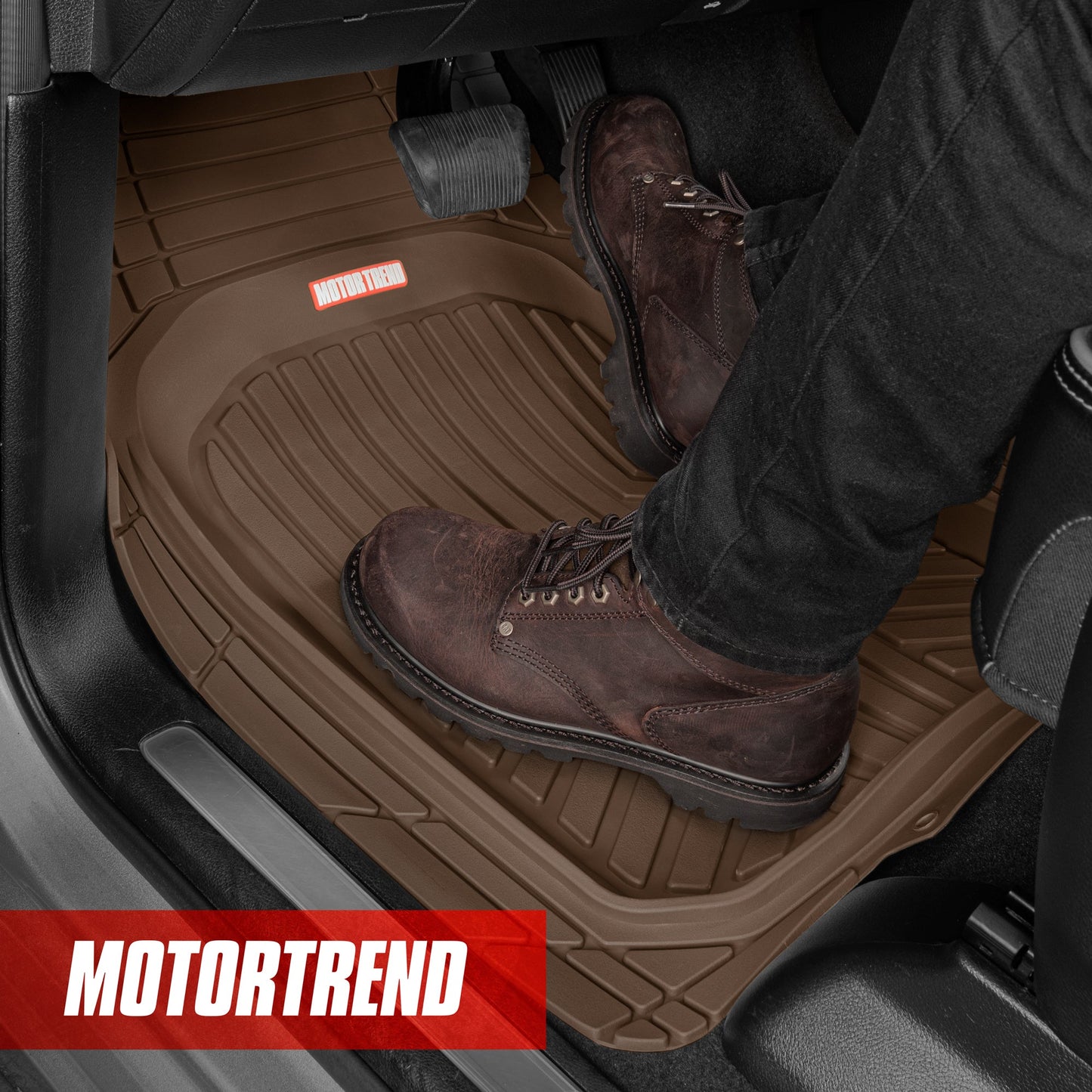 MotorTrend 3-Stück FlexTough Plus Deep Dish Line Rillen Vorderbodenmatten und Hinterbodenmatte - Heavy Duty, All Weather, Trimmen Sie, um zu passen