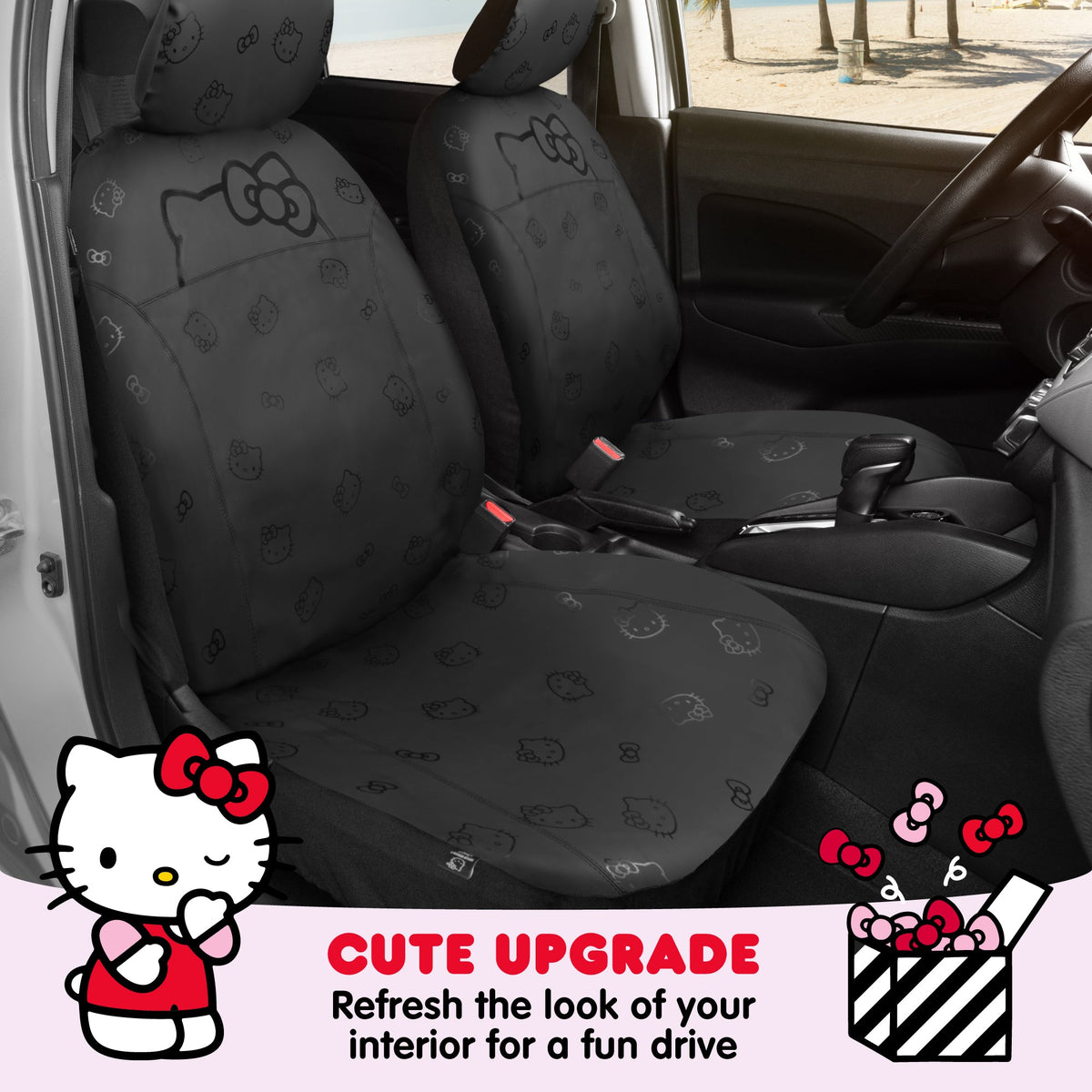 Hello Kitty Car Seat Covers - Cute Front Seat Covers, PU Ledersitz Abdeckungen für Autos, SUV, Van, Trucks, Hello Kitty Car Zubehör 2pc Schwarz