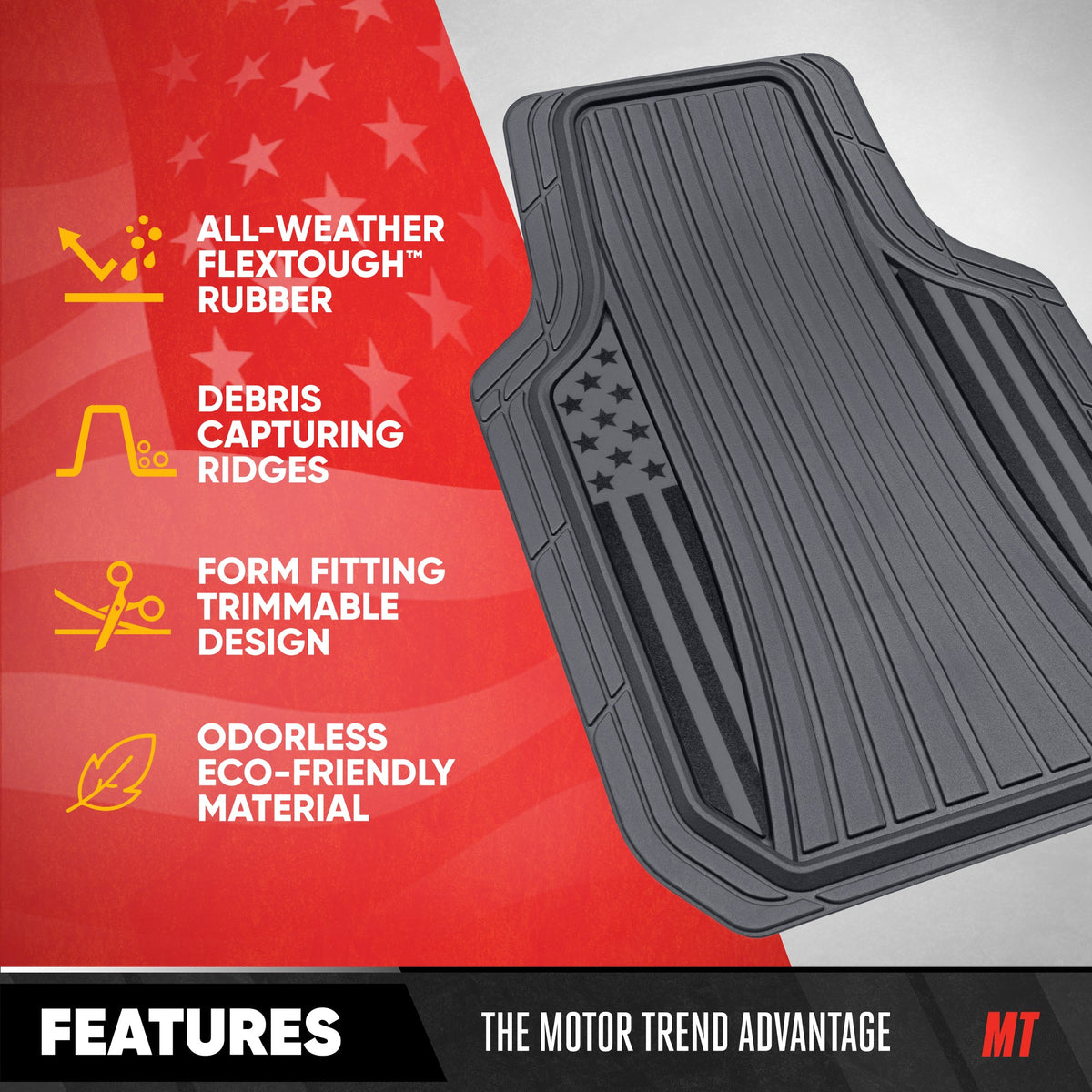 Klon von Motor Trend Flag Car Bodenmatten Volles Set - Haltbare graue Gummibodenmatten für Autos mit zwei Ton Akzent, All Wetter Innenschutz für Vorder- und Rückseite mit rutschfester Rückseite, grau - Flaggengrau