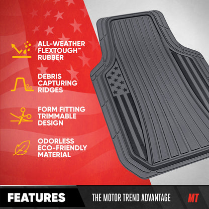 Klon von Motor Trend Flag Car Bodenmatten Volles Set - Haltbare graue Gummibodenmatten für Autos mit zwei Ton Akzent, All Wetter Innenschutz für Vorder- und Rückseite mit rutschfester Rückseite, grau - Flaggengrau