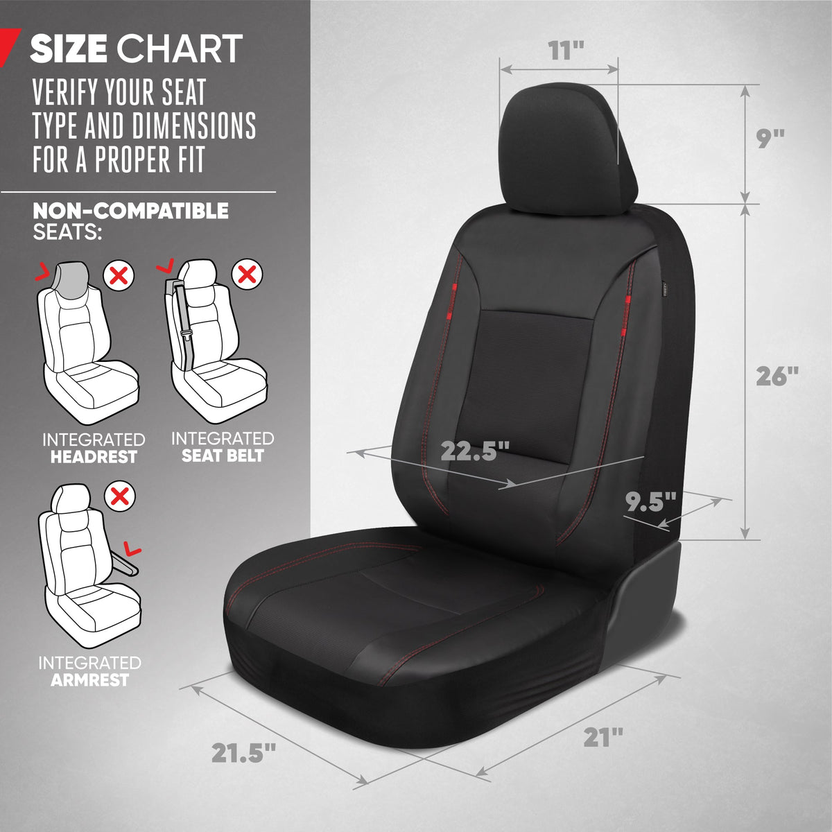 Motor Trend Hex Lederette Sitzbezüge - Universal Fit Front Seat Protector für Autos, LKW, SUVs - Premium Interior Protection, Einfach zu installierendes Auto Upgrade, Black & Red Car Seat Cover