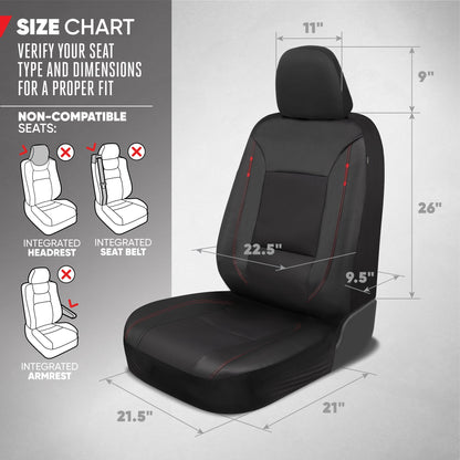 Motor Trend Hex Lederette Sitzbezüge - Universal Fit Front Seat Protector für Autos, LKW, SUVs - Premium Interior Protection, Einfach zu installierendes Auto Upgrade, Black & Red Car Seat Cover
