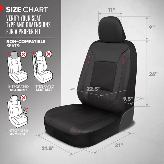 Motor Trend Hex Lederette Sitzbezüge - Universal Fit Front Seat Protector für Autos, LKW, SUVs - Premium Interior Protection, Einfach zu installierendes Auto Upgrade, Black & Red Car Seat Cover