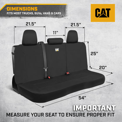 CAT Black Rear Seat Cover für LKWs, Autos & SUVs – Heavy-Duty Oxford Canvas – 60/40 Split Bench Protector – Langlebige Rücksitzabdeckung für Arbeitsfahrzeuge, Haustiere, Reisen – Car & Truck Interior Accessory