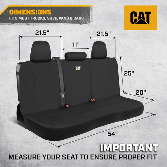 CAT Black Rear Seat Cover für LKWs, Autos & SUVs – Heavy-Duty Oxford Canvas – 60/40 Split Bench Protector – Langlebige Rücksitzabdeckung für Arbeitsfahrzeuge, Haustiere, Reisen – Car & Truck Interior Accessory