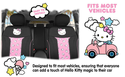 Hello Kitty Car Seat Covers - Niedliche und langlebige Pink Vordersitzbezüge, entzückendes Hello Kitty Design, komfortables und lang anhaltendes Polyester, Autozubehör Geschenk Hello Kitty Zubehör 2pc Schwarz / Pink