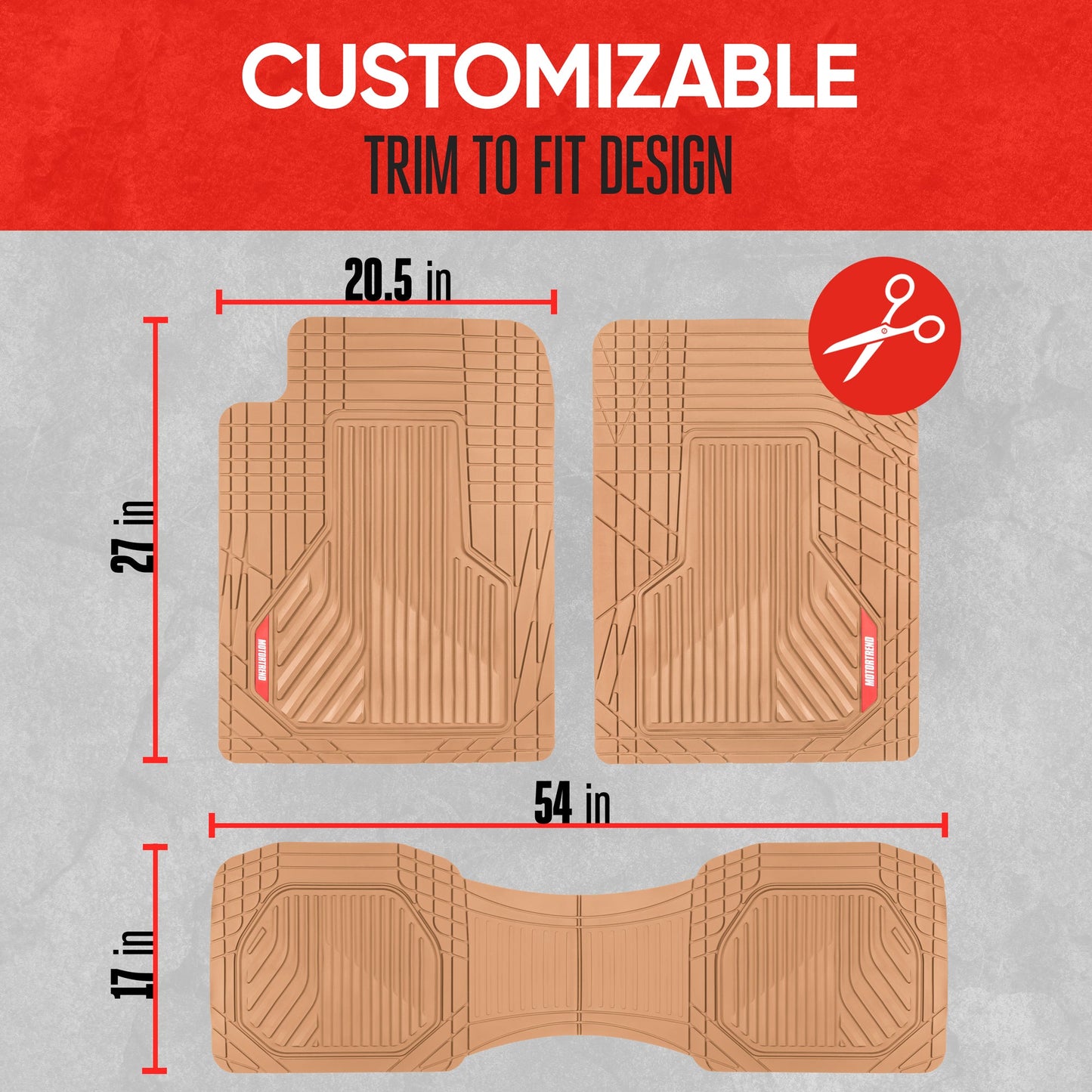 MotorTrend 3-Piece Raised Ridge Multi-Channel Front Floor Matts und Rear Floor Mat - Heavy Duty, All Weather, Trim to Fit