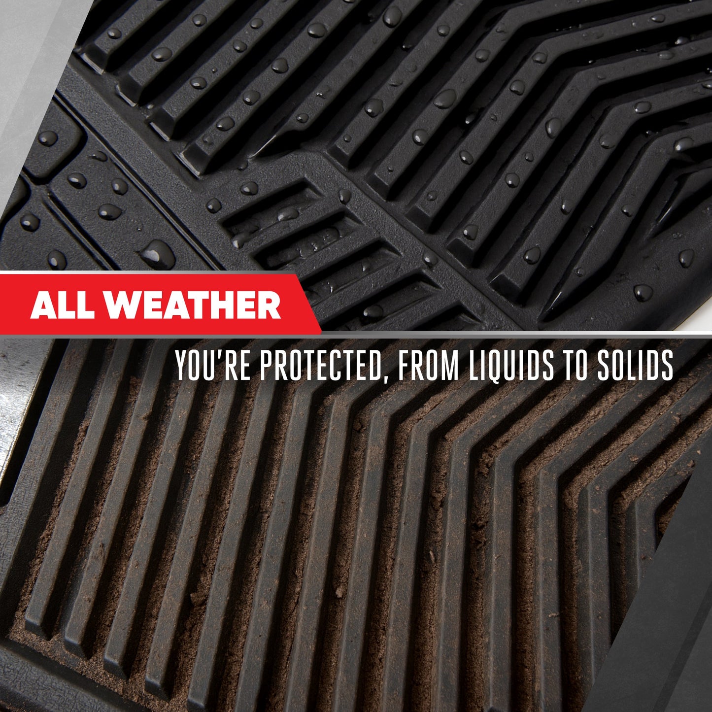 Motor Trend FlexTough Shield Black & Silver Allwetter-Bodenmatten für Autos, LKW & SUVs - Heavy Duty Waterproof Rubber Car Matts, Universal Trim für Automobilzubehör für den Innenraumschutz, Front & Rear Floor Liners