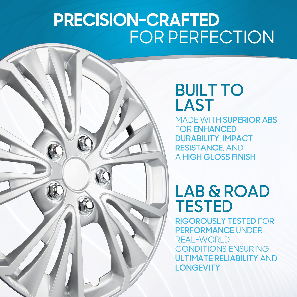 BDK 16 Zoll Hubcaps Set von 4 - OEM Ersatz Snap-On Wheel Rim Covers - Universal Fit Car Wheel Cover für Autos, LKW, SUV, Vans langlebig ABS 5-Spoke Silver Hub-Cap Car Zubehör Außen