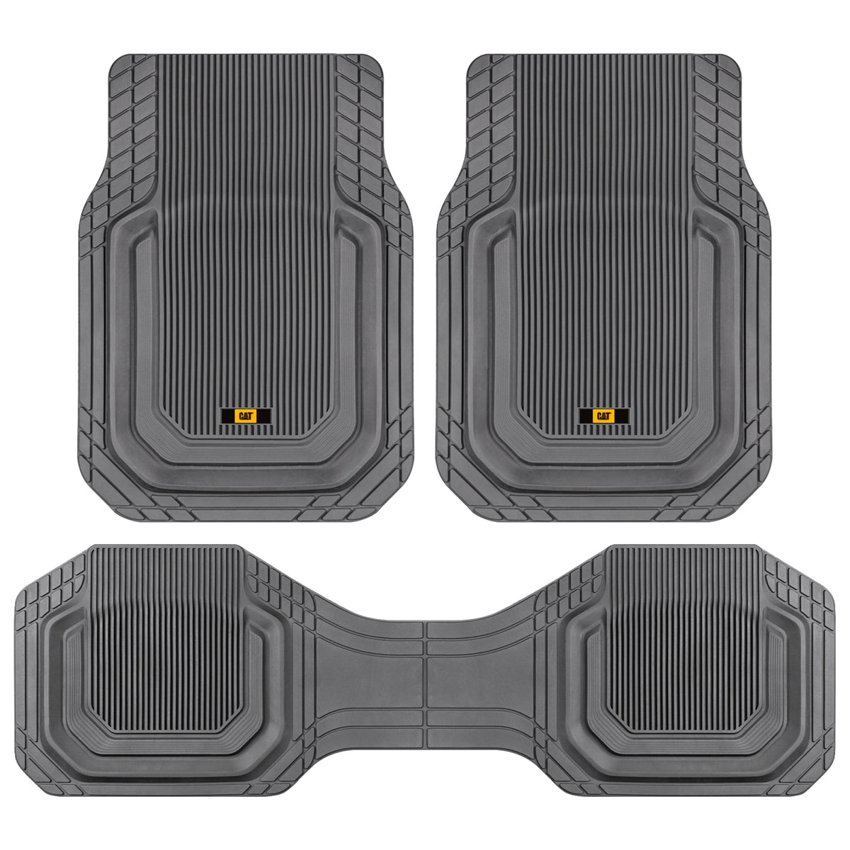 Cat® TerrainGuardTM Heavy-Duty 3-Piece Allwetter-Gummi-Bodenmatten für Auto, LKW, SUV, Van - Trim-to-Fit Deep Dish Automotive Floor Liners, Maximum Schmutz & Wasserschutz, Universal Fit, Grau