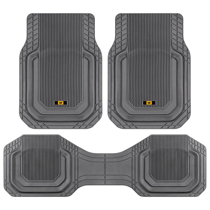 Cat® TerrainGuardTM Heavy-Duty 3-Piece Allwetter-Gummi-Bodenmatten für Auto, LKW, SUV, Van - Trim-to-Fit Deep Dish Automotive Floor Liners, Maximum Schmutz & Wasserschutz, Universal Fit, Grau