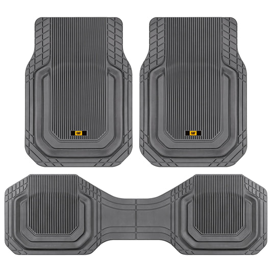 Cat® TerrainGuardTM Heavy-Duty 3-Piece Allwetter-Gummi-Bodenmatten für Auto, LKW, SUV, Van - Trim-to-Fit Deep Dish Automotive Floor Liners, Maximum Schmutz & Wasserschutz, Universal Fit, Grau