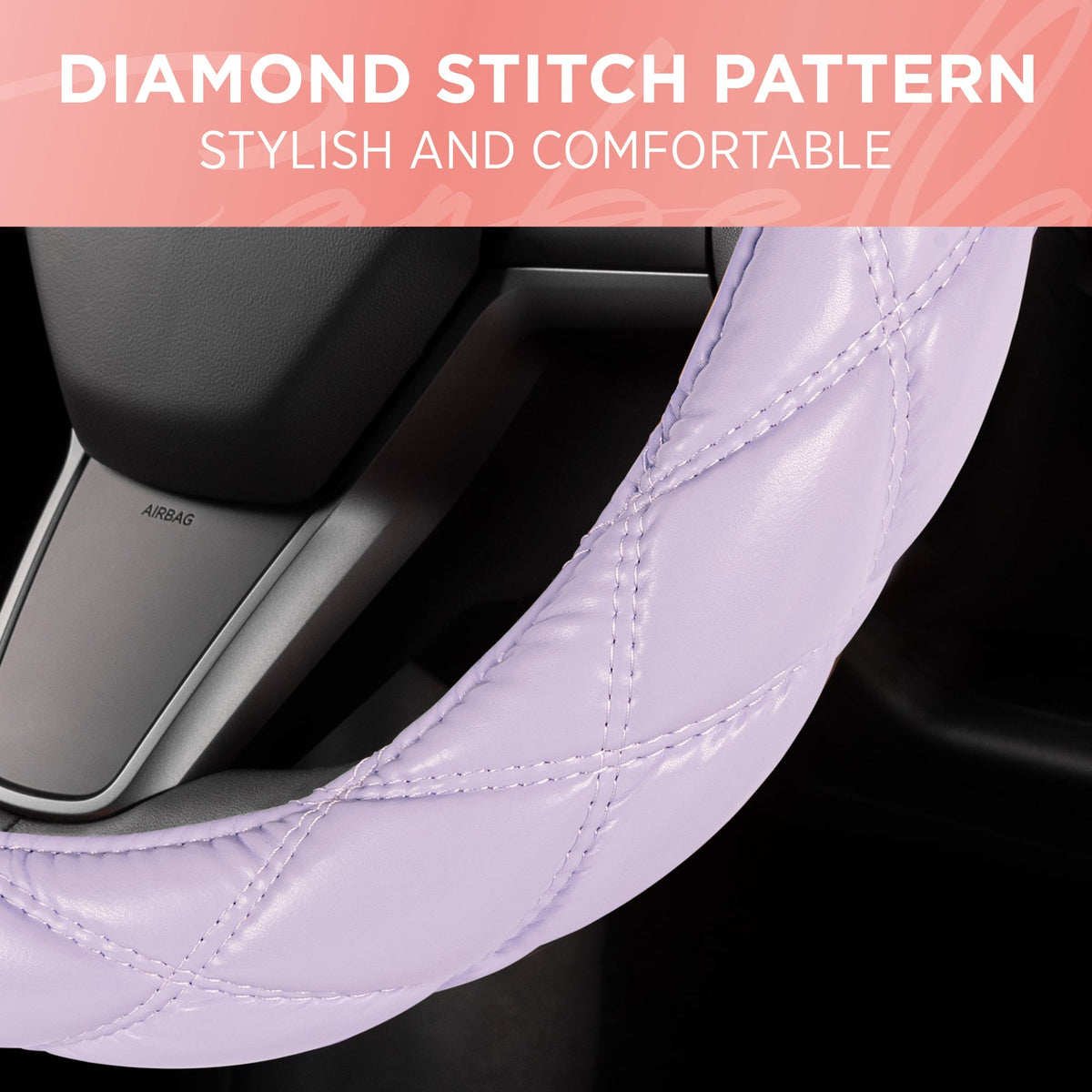 Carbella Purple Stitched Leatherette Steering Wheel Cover (Fits 14.5' - 15.5')