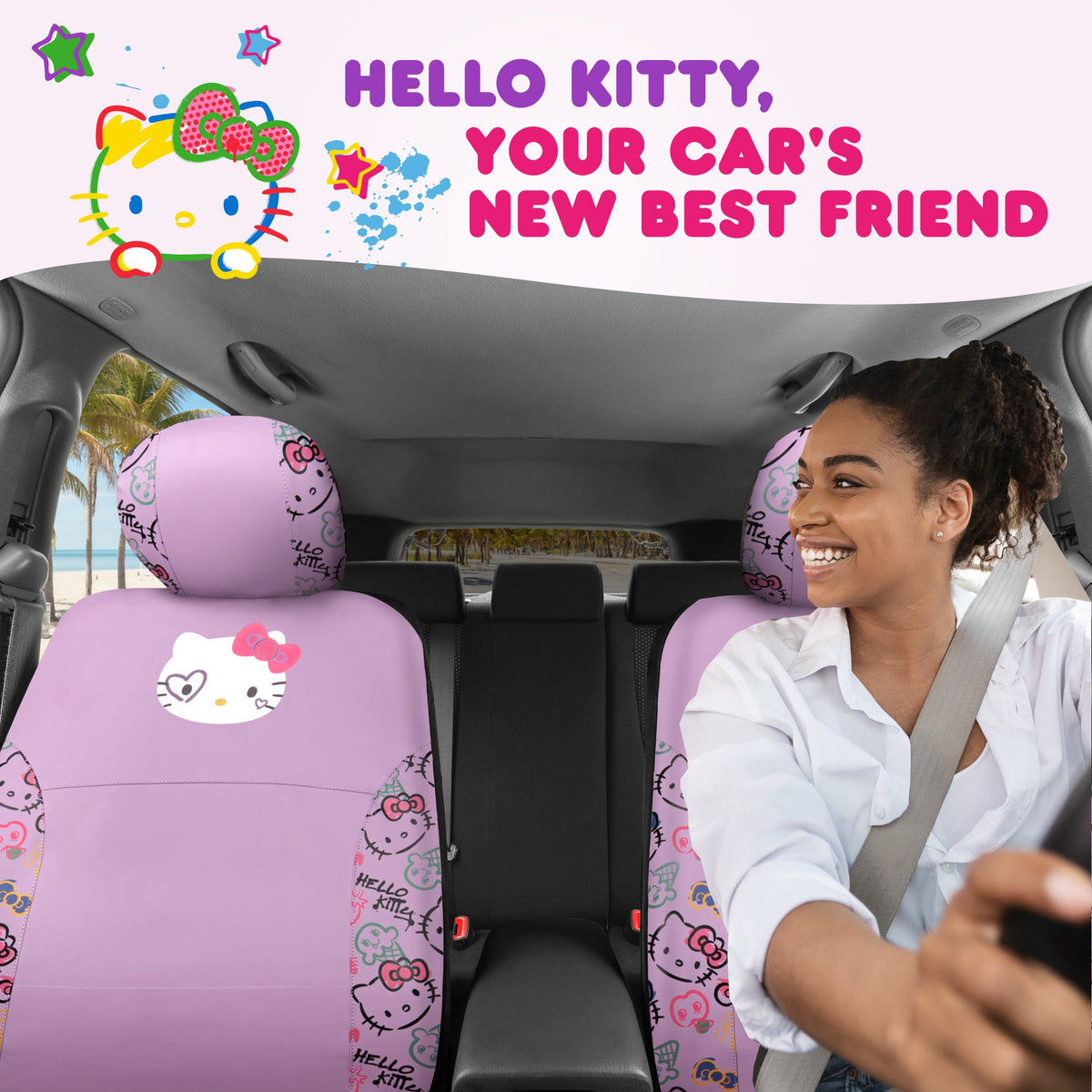 Hello Kitty Car Seat Covers - Niedliche Purple Seat Covers, Autozubehör Geschenk Hello Kitty Zubehör 2pc Lavendel Car Seat Covers