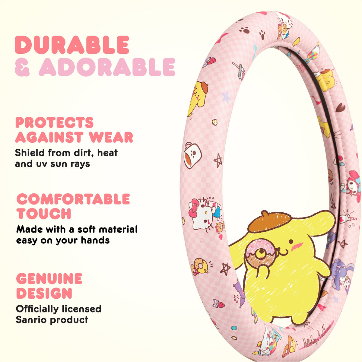 Hello Kitty und Freunde Lenkrad Abdeckung, Universal Fit süße Zubehör für Frauen, stilvolle Dekor Geschenk Hallo Zubehör - Passt Standardräder 14.5'-15'